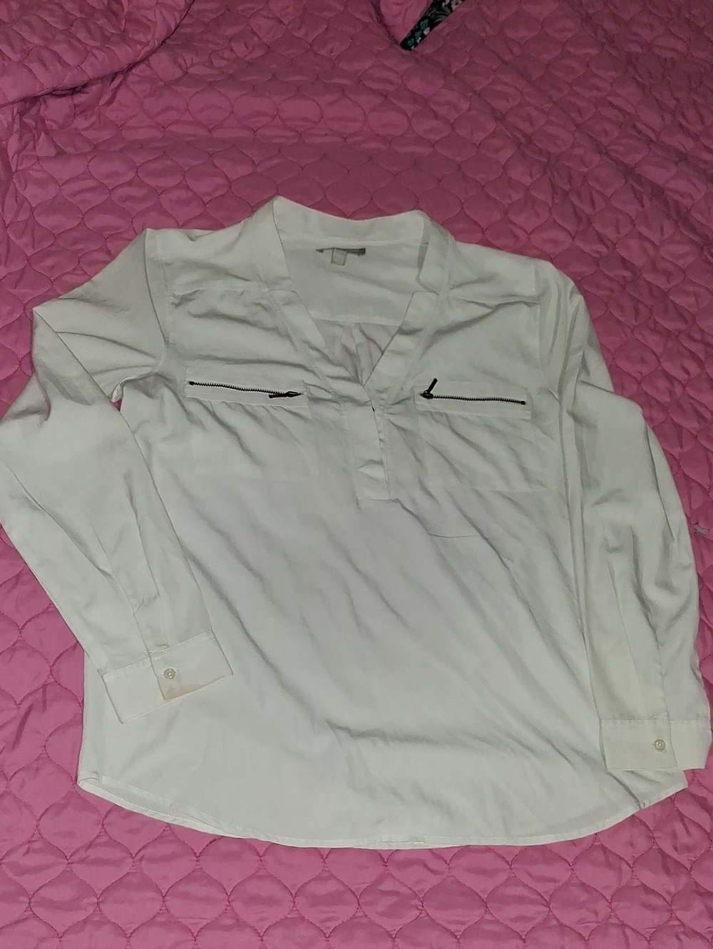 Banana Republic Women's White Zip-Pocket Blouse